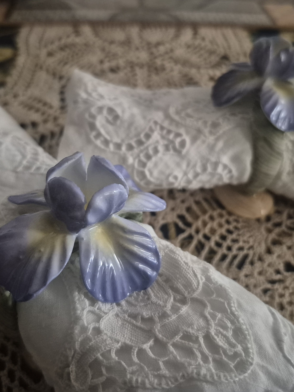 Bone China Iris Napkin Rings from the 1980s